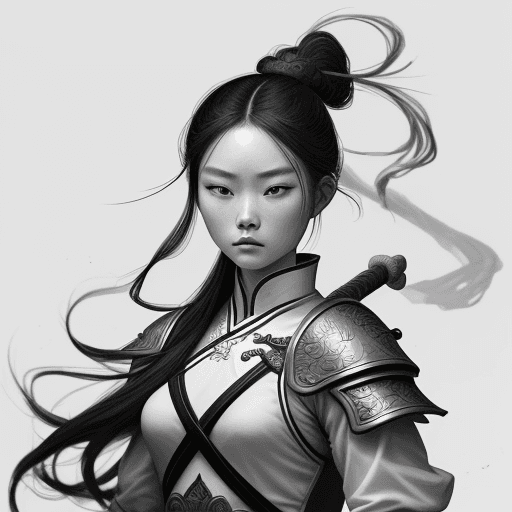 AI generated: Chinese swordsman, warrior girl, in the style of editorial illustrations, 32k uhd, monochromatic art...