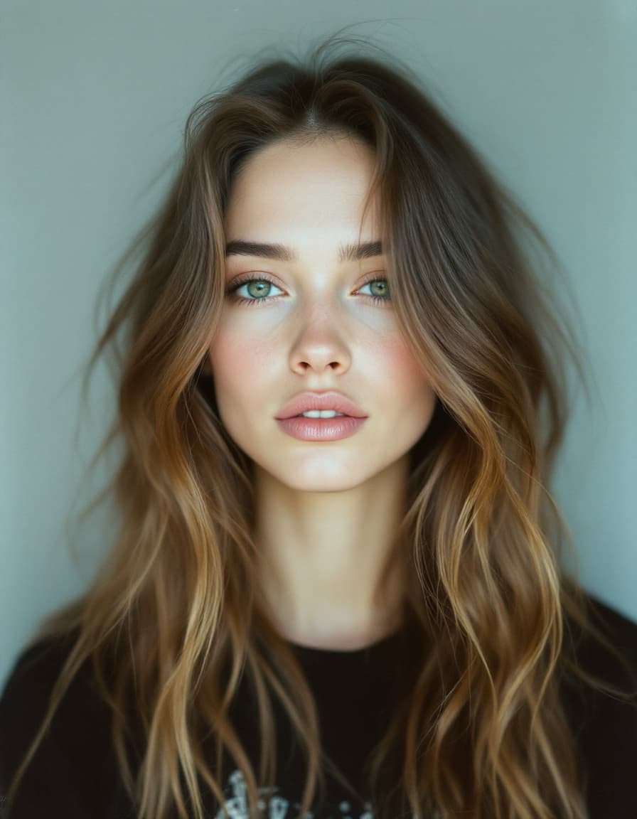 AI generated: Anjelina Jollie Pitt, 21-28 years old, brown hair, high-quality photo portrait, shot on a Polaroid c...