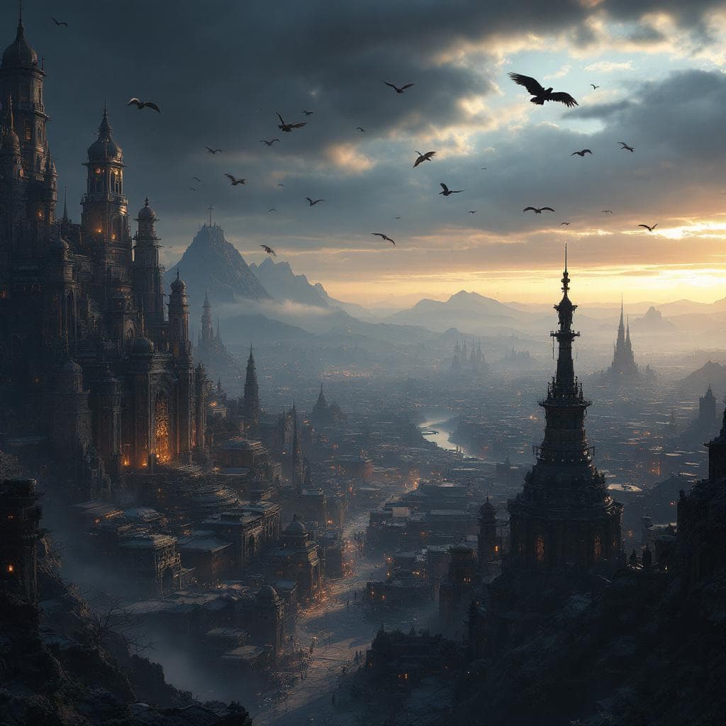 AI generated: Vast 18th-century megacities are sitting beneath a darkened sky. The planet Artta, sanctuary of the ...