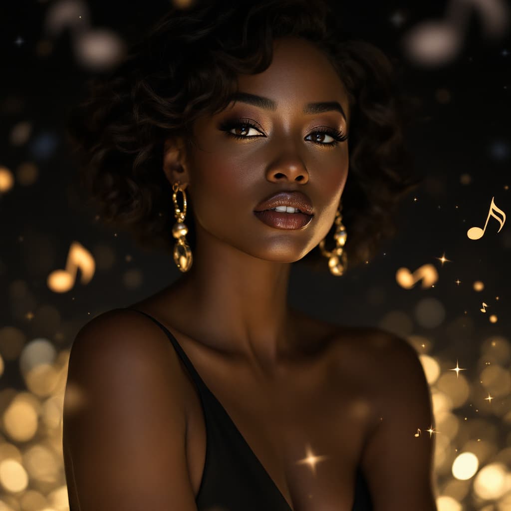 AI generated: "A captivating mid-shot portrait of an African American woman with short, softly wavy hair, graceful...