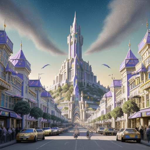 AI generated: Immerse yourself in the bustling streets of Canterlot, the majestic capital of Equestria. Visualize ...