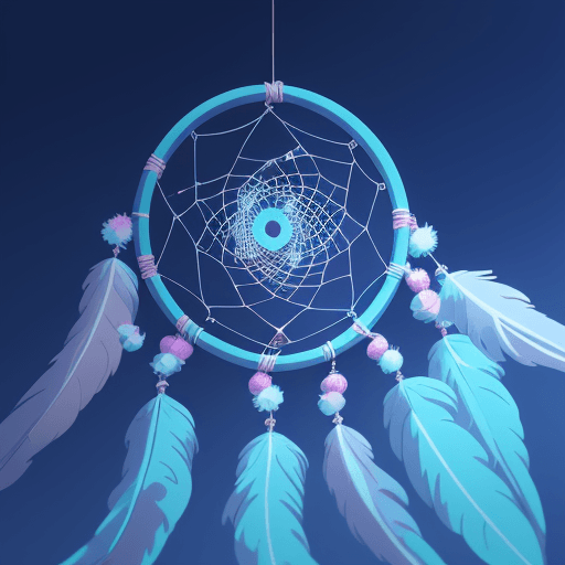 AI generated: Dream Catcher, in the style of crisp neo-pop illustrations, sky-blue, nightcore, trompe-l'œil illusi...
