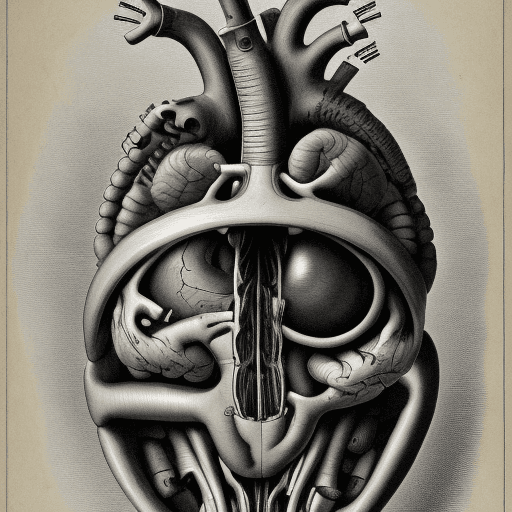 AI generated: An illustration of a biomechanical heart and brain from an 1800's Gray's Anatomy book, vintage, sket...