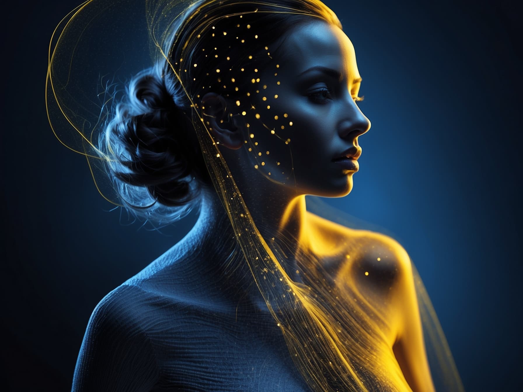 AI generated: a woman's face is shown with lines and dots, cyberpunk art by Sam Spratt, behance contest winner, ho...