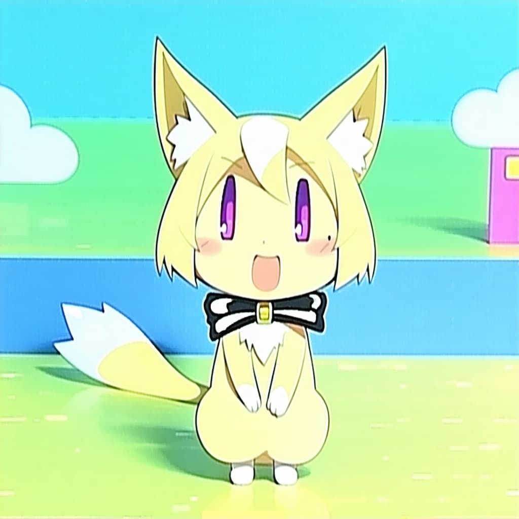 AI generated: best quality, masterpiece, kajiusa, 
, no humans, solo, ribbon, purple eyes, chibi, furry naked 