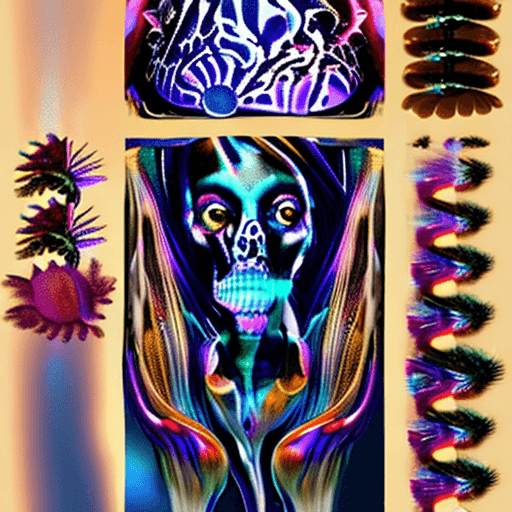 AI generated: Goddess close-up portrait ribcagel. jellyfish phoenix head, nautilus, orchid, skull, betta fish, bio...