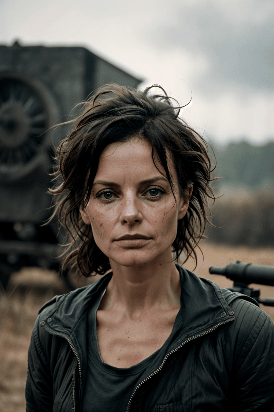 AI generated: a photo of MarciaCipher, solo, in frame, driven expression, open military outfit, dark theme, extrem...