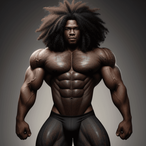 AI generated: A black shredded man with a tall curly hair strong man