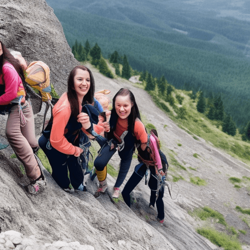 AI generated: five girls climbing mountain
