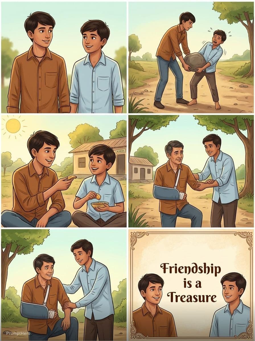 AI generated: Grok Imagine Video prompt: create a video on a moral story of friendship is b.