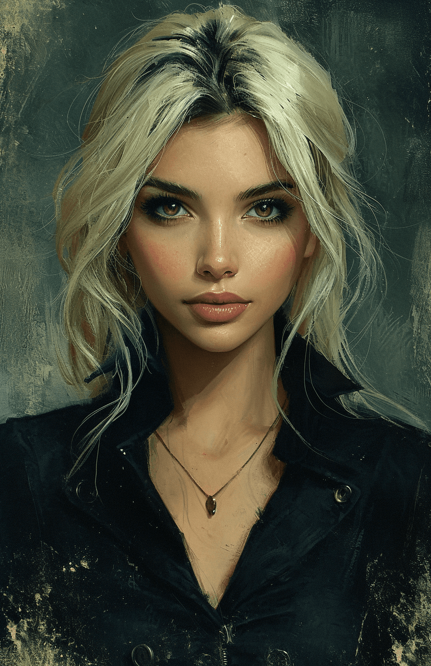 AI generated: an oil painting of a blonde woman with brown eyes, in the style of charlie bowater, martiros saryan,...