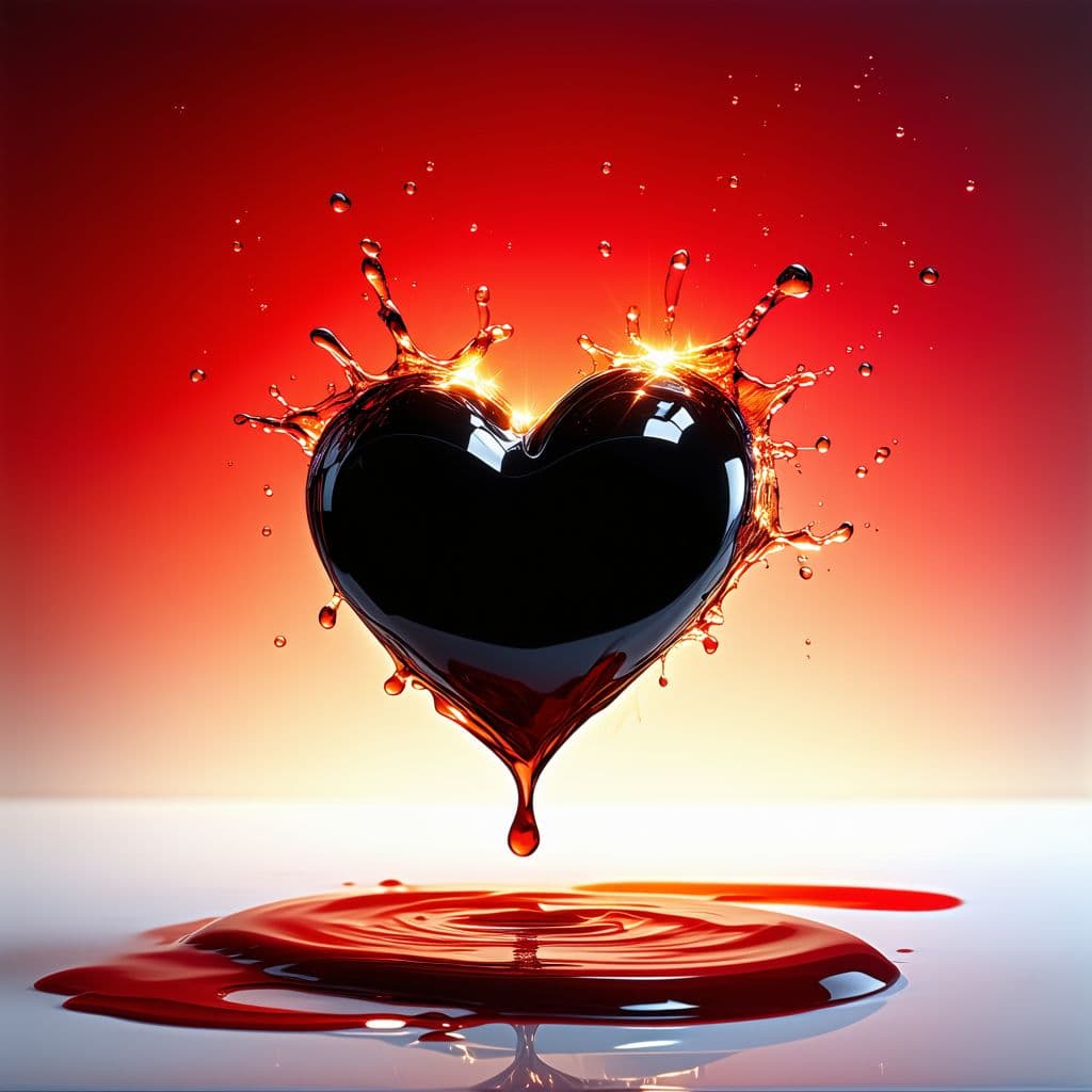 AI generated: light melting, behind a red-black gradient background, with a black heart in the upper left corner a...