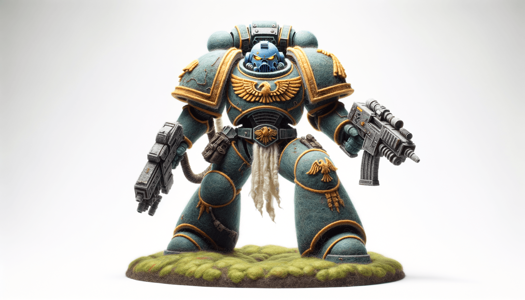 AI generated: Warhammer 40k Space Marine, style felting