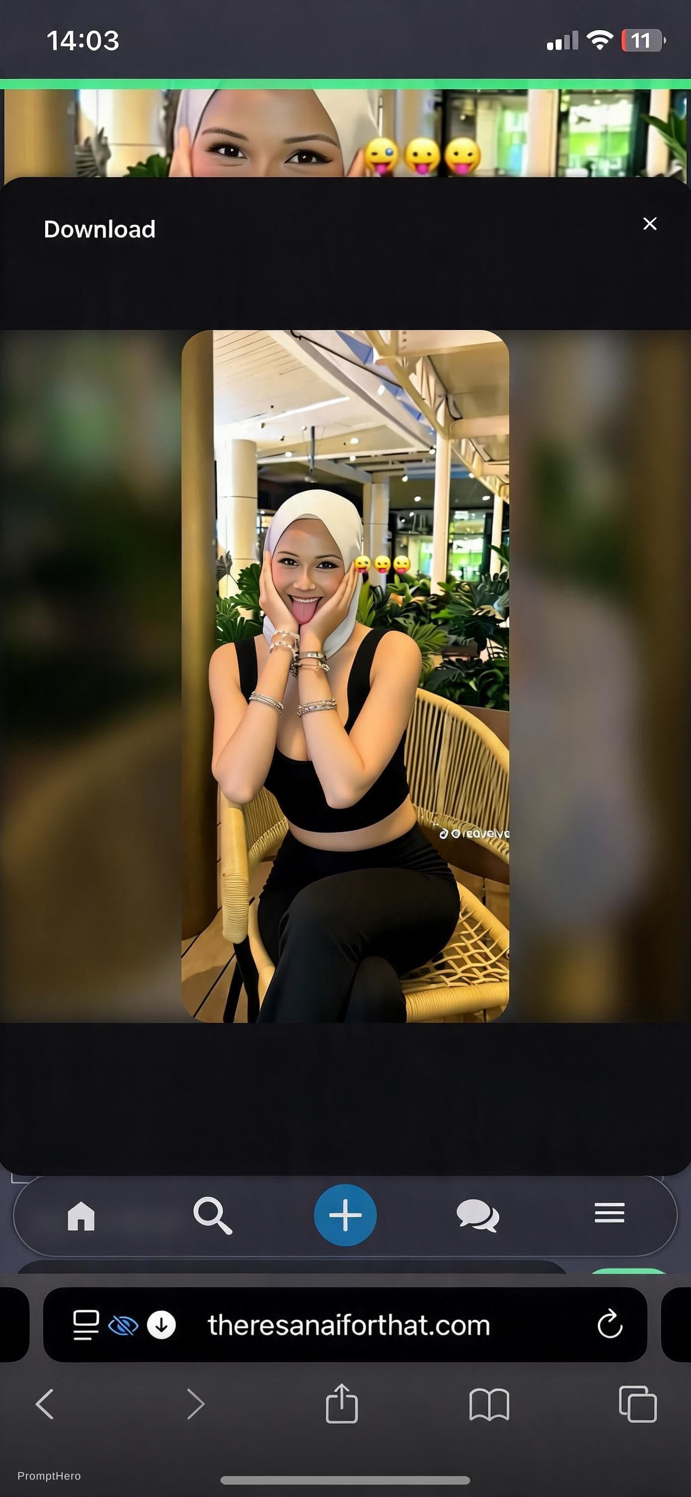 AI generated: Change her cream lace blouse to a sleek black crop top with deeper neckline and shorter hem, more fo...
