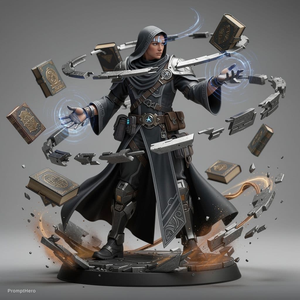 AI generated: masterpiece, best quality, semi-realistic character concept art, 
gravitational archivist, mysteriou...