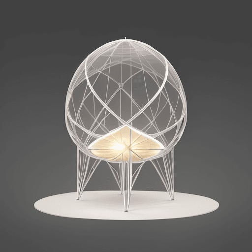 AI generated: "Behold a marvel of design—an egg-shaped tent structure that emanates a soft glow. Crafted from alum...