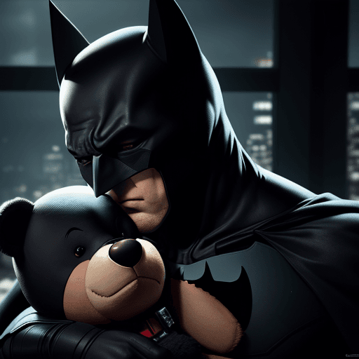 AI generated: Batman sleep with teddy bear, 4k , ultra HD 
