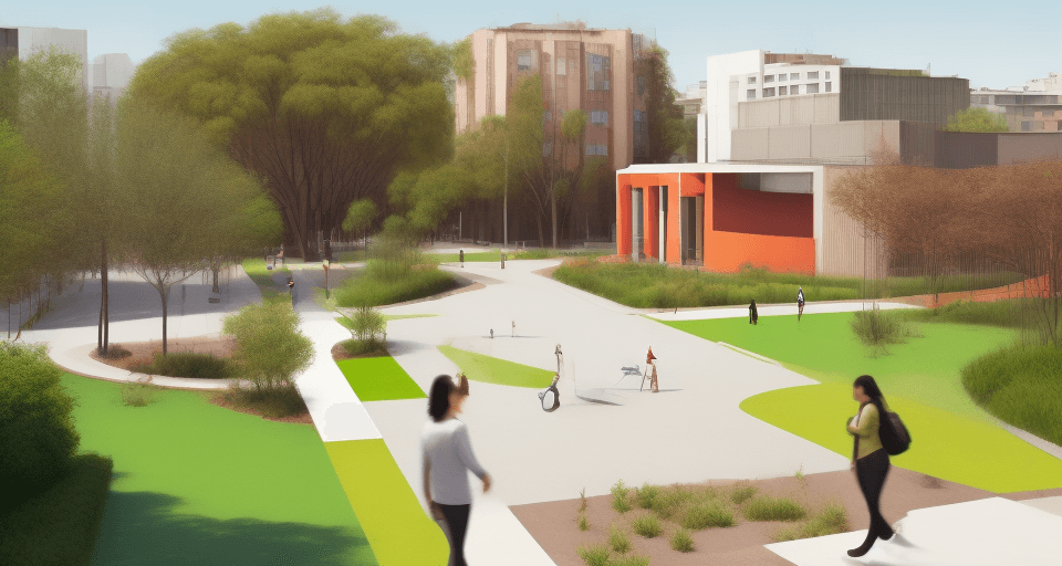 AI generated: architecture, photorealistic, linear urban park, in tucuman argentina, in four corners, modern, Cent...