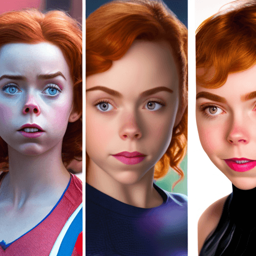 AI generated: Shown in a bright color photo, realistic, Very close up face, three female Spider-man family, on the...