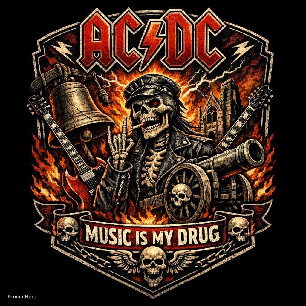 AI generated: I want to create a badge that should be suitable for merchansaize like t-shirts and leather jackets ...