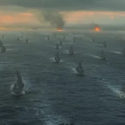 AI generated video: Epic cinematic teaser of a World War II film about the Normandy D-Day landing. The camera changes sh...