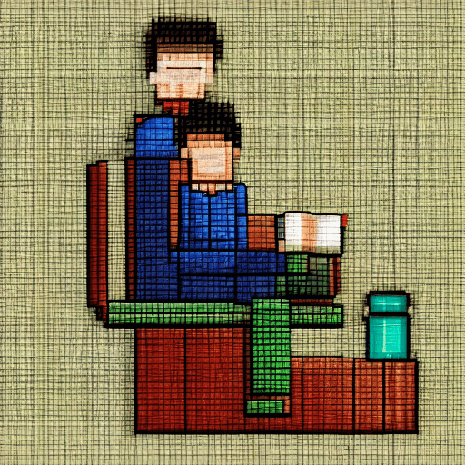 AI generated: reading book with man,pixel art