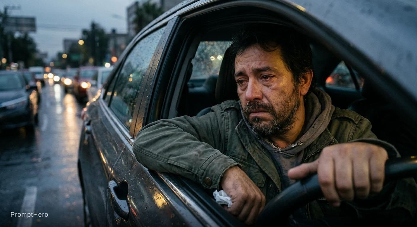 AI generated: hombre conduciendo triste
