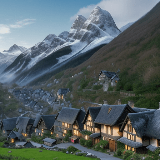 AI generated: Here is the English prompt used to create the image:

"A picturesque village nestled on the mountain...