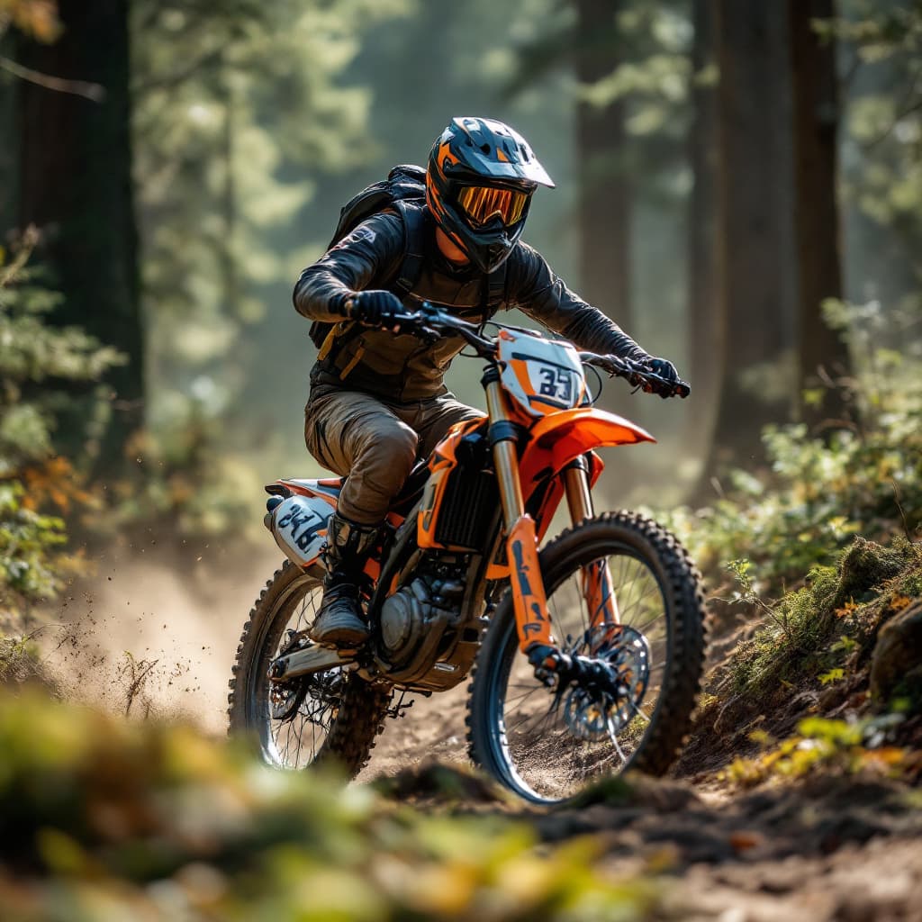 AI generated: 29 year old guy driving mbt bike in nature