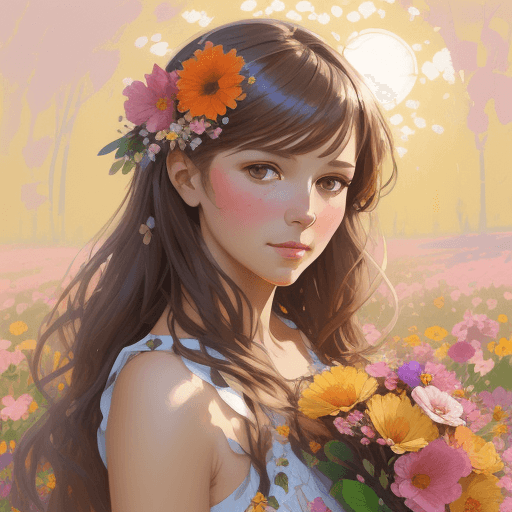AI generated: commercial illustration of a woman dressed in flowers with flowers in her hair, in the style of artg...