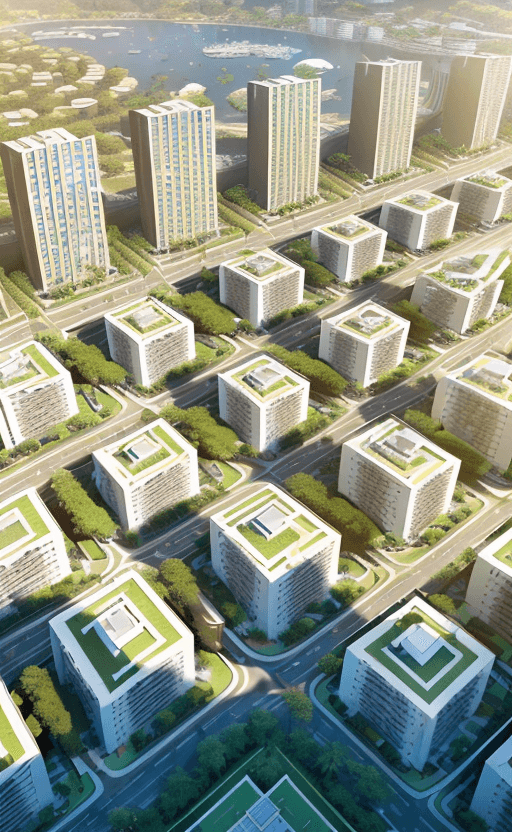 AI generated: a magnificent modern ecotourism village with many different and singular residential buildings desig...