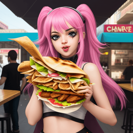 AI generated: Hyper girl with shawarma
