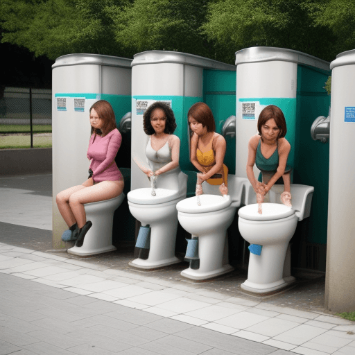 AI generated: women peeing in open female 
urinals
