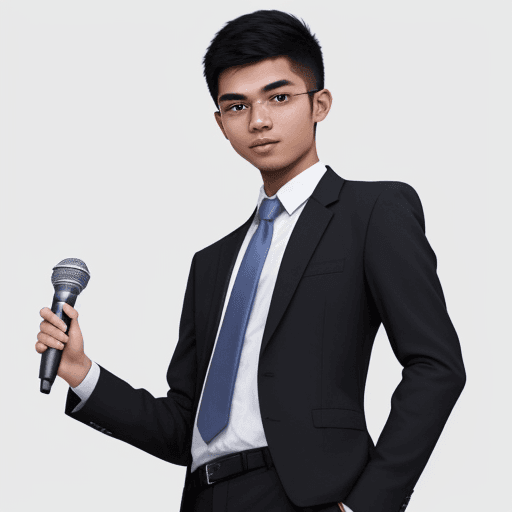 AI generated: a young malay man, age 20, in office attire without tie, facing a bit to his right, presenting busin...