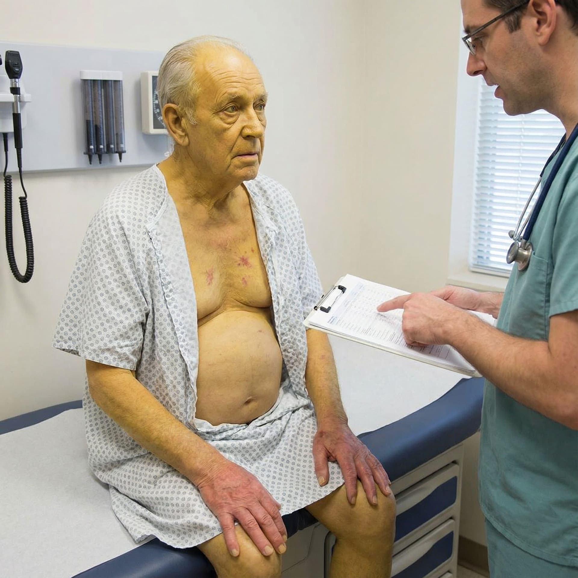 AI generated: Create picture  for hepatic patient full stigmata 