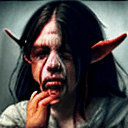 AI generated: realistic epic, Woman crying with (goat horns 1.2), sad look, deeply sad facial expression, red and ...
