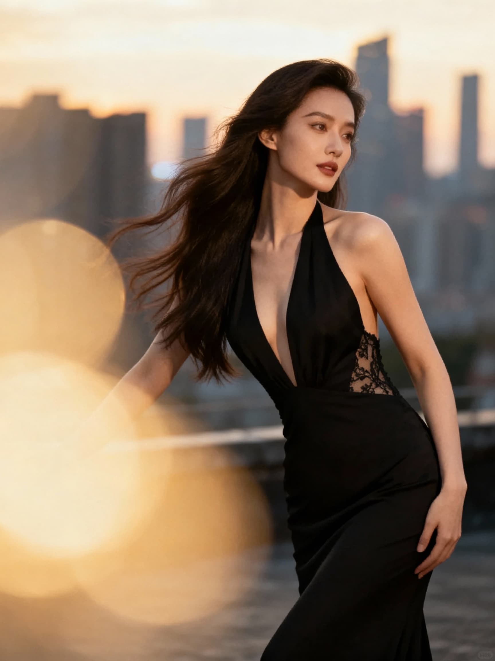 AI generated: fashion editorial photograph, woman, shot on a Canon EOS 5D Mark IV