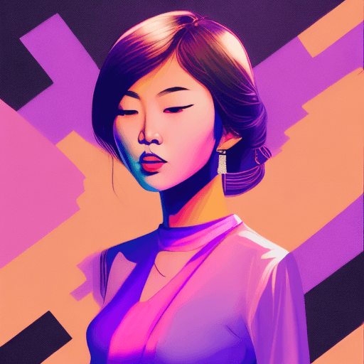 AI generated: asian girl wearing an elegant top or dress at night, in the style of iconic album covers, neon-infus...