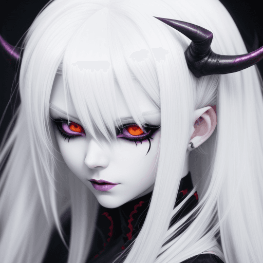 AI generated: Demon, White hair, people, anime style, 