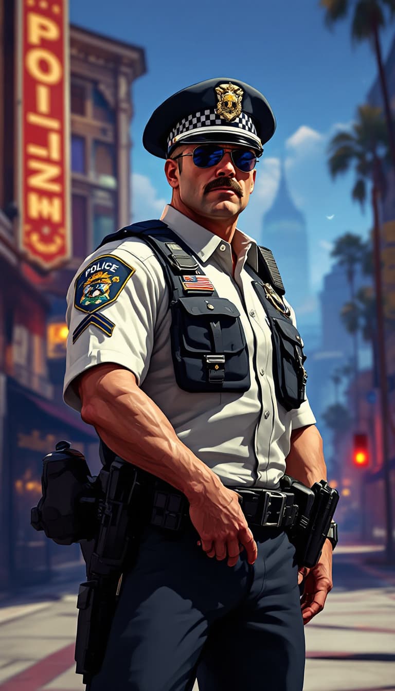 AI generated: Police, gta art, style of gta v artworks, paid artwork,  high quality 16k digital art, , 2d game art...