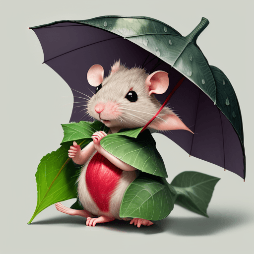 AI generated: a rat holding a rhubarb leaf like an umbrella hiding from the rain --ar 25:32 --style raw --stylize ...