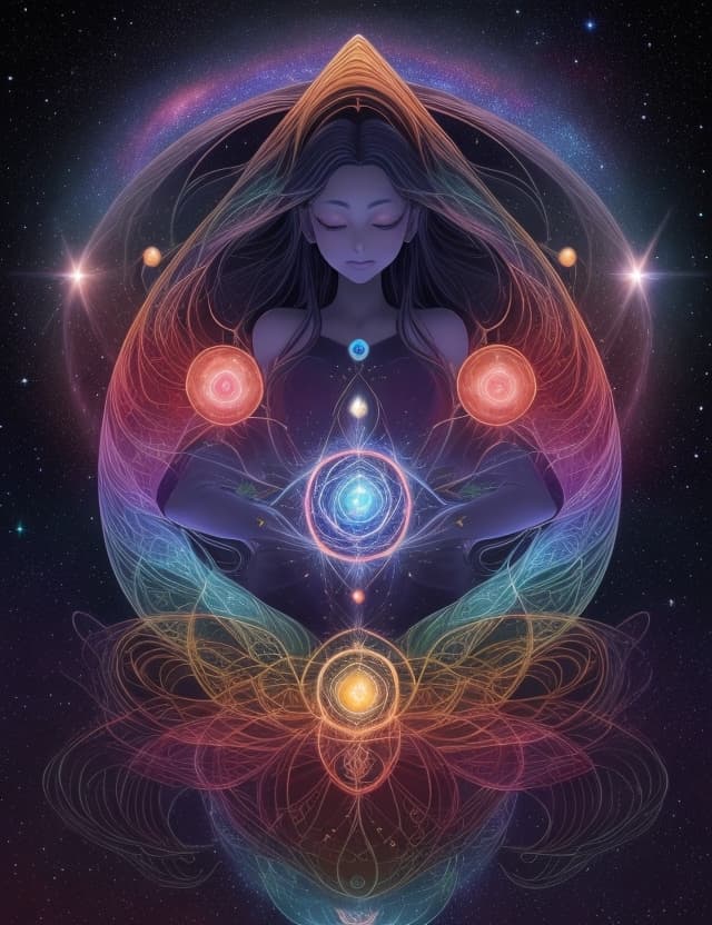 AI generated: envision the seven chakras as radiant, interconnected energy centers suspended in the universe. Each...