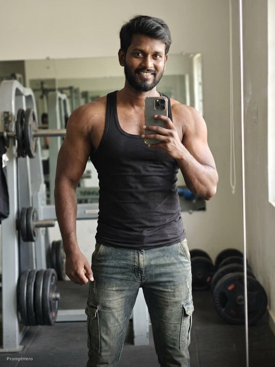 AI generated: A young bro in tight cargo jeans with v tapers tight flat 6 pack abs nice chest thick full wide shou...