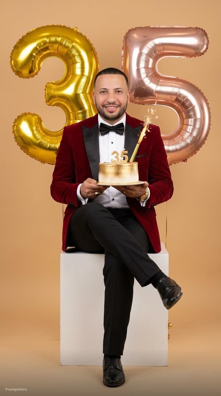 AI generated: ​Ultra realistic luxury birthday photoshoot, high-end studio portrait, elegant celebration aesthetic...