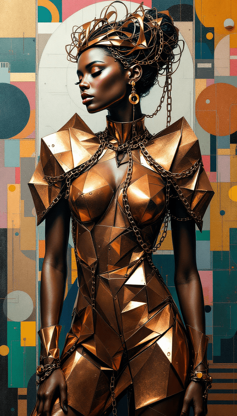 AI generated: A captivating acrylic painting of an abstract female figure adorned in a breathtaking dress, crafted...