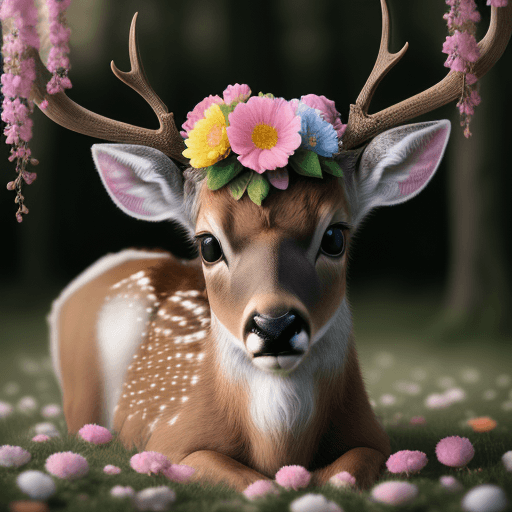 AI generated: High resolution, deer
, geweih 12ender, kleine bunte blüten am geweih, ohne hintergrund, hell pastel...