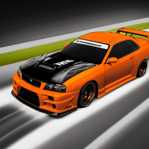 AI generated: "Visualize a high-octane spectacle with the Nissan R34 dominating a race track. Envision the thrilli...
