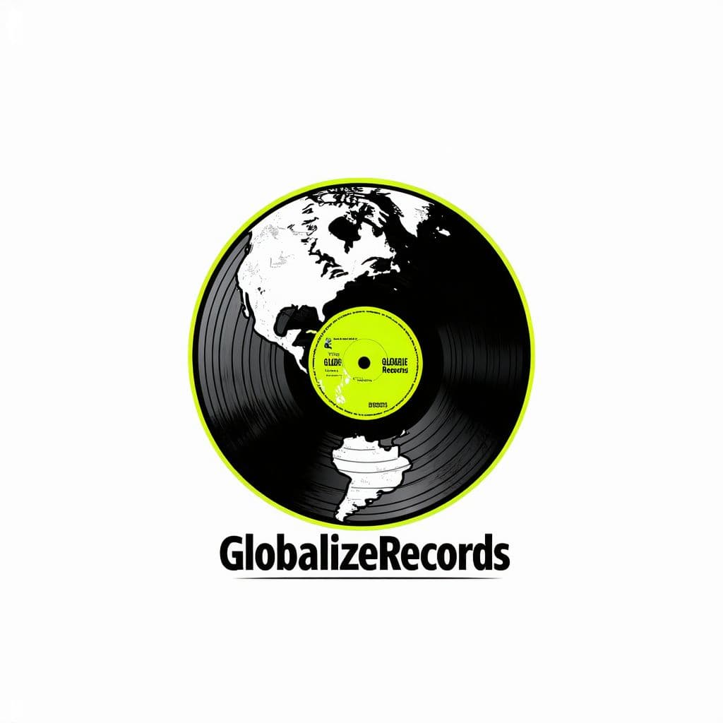 AI generated: A minimalist logo featuring the text "Globalize Records" in bold, graffiti-inspired font with sharp ...