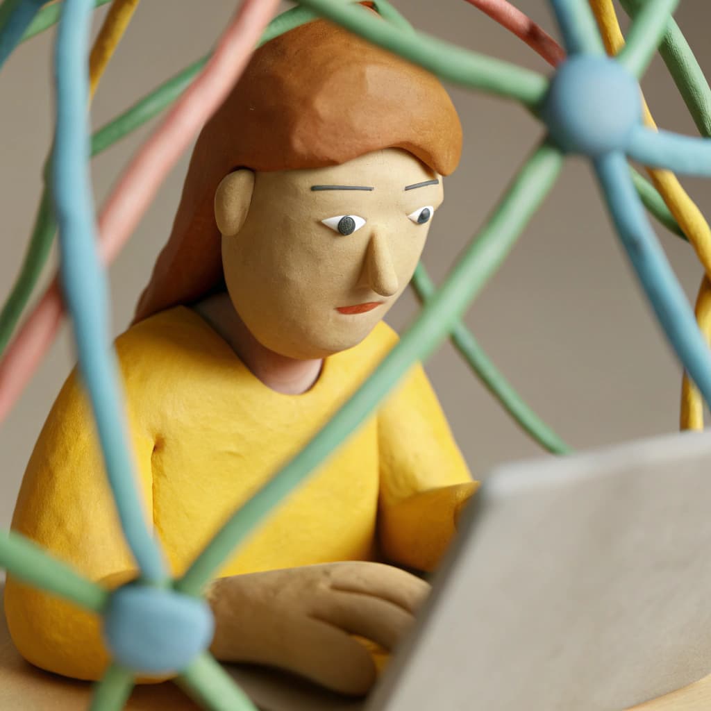 AI generated: ‏A human inside the codes of technology who works to maintain them.