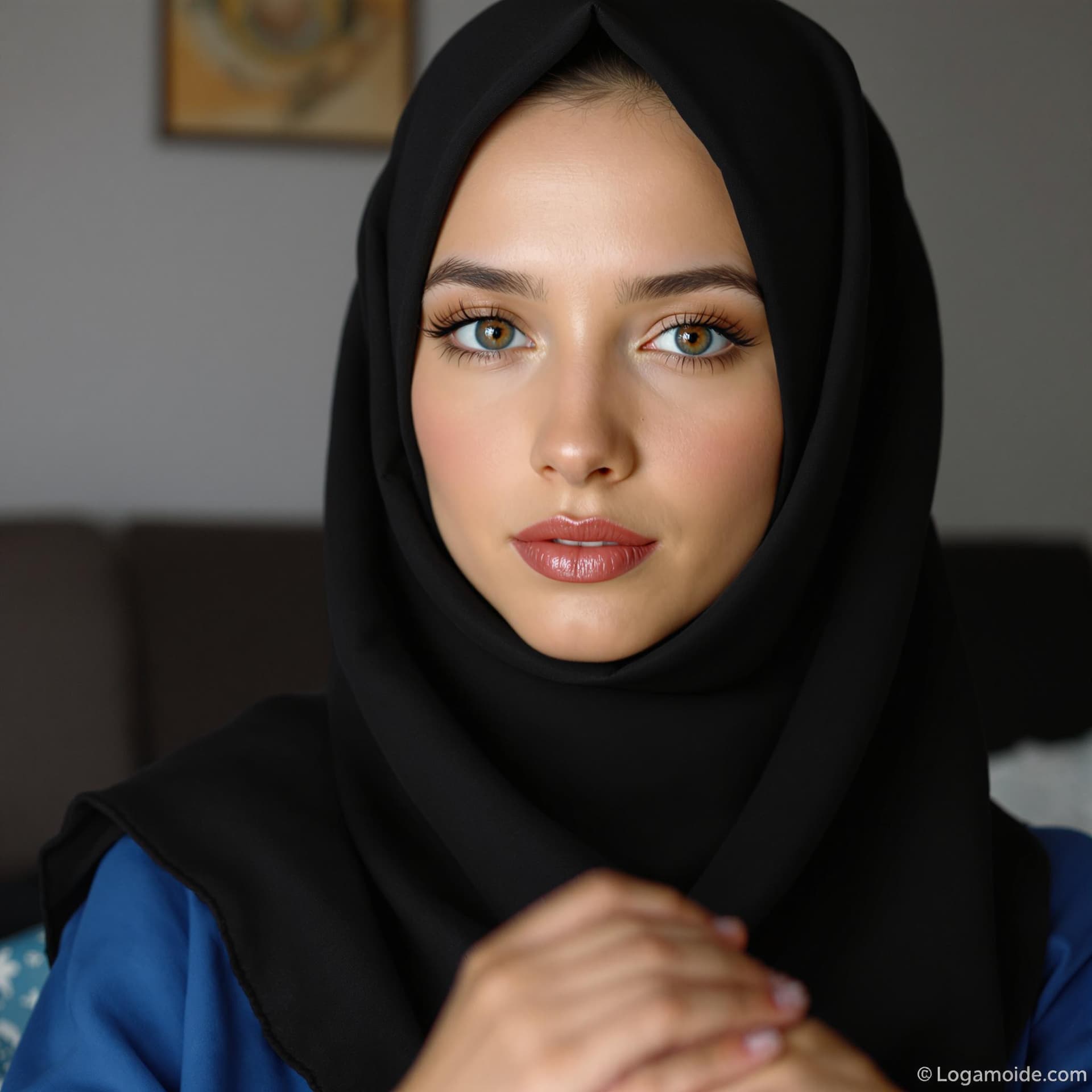 AI generated: 35 years old, european face, fair-skinned, tall, height 1.70 cm, extra beautiful, hijab, wearing a b...